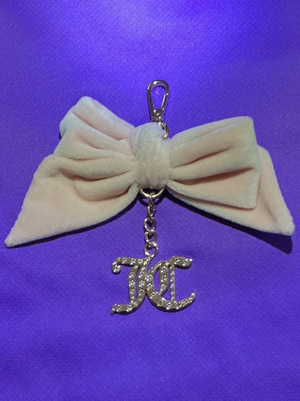 🎀 Juicy Couture Pink Velvet Bow Bag Charm with Crystal JC Pendant